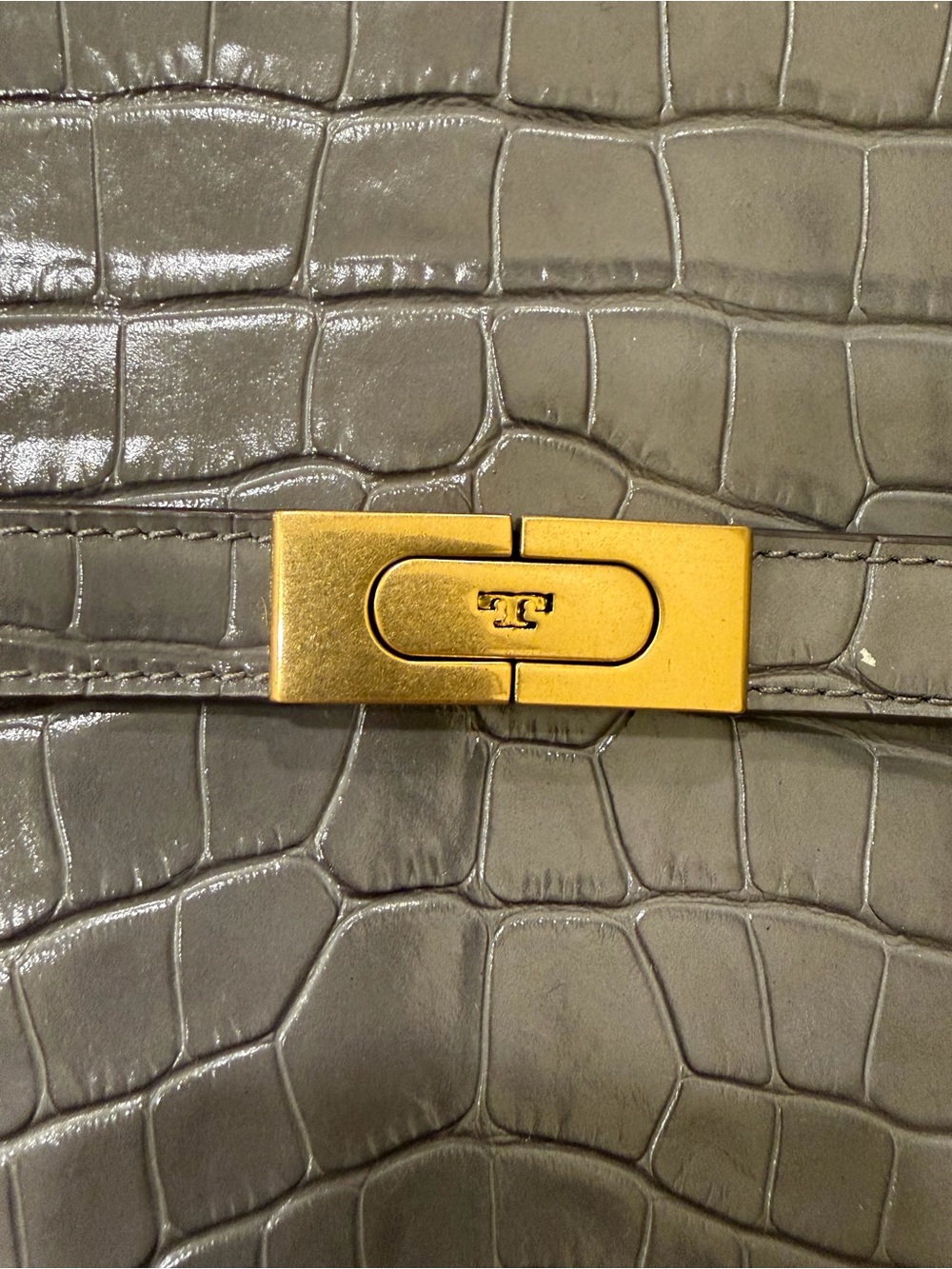 NWT Tory Burch Lee Radziwill Croc-Embossed Leather 2 Way Bag in Mineral Gray - Picture 11 of 16